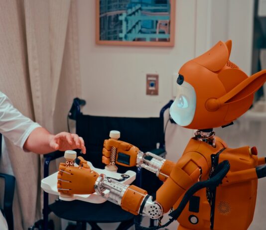 AI가 바꾼 건강 관리, 우리 일상에 스며든 똑똑한 루틴 Man gives robot bottles on a tray